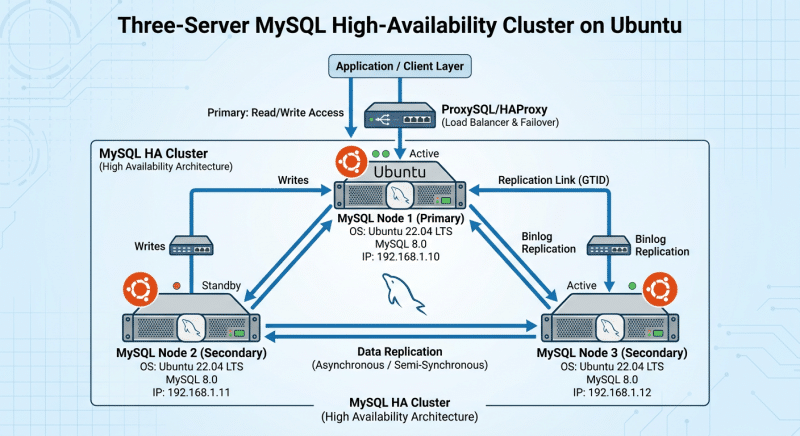 Подробная инструкция по настройке кластера из трёх серверов MySQL на Ubuntu 24.04