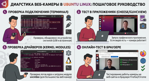 Как проверить работу камеры в Ubuntu Linux: диагностика USB и встроенных веб-камер